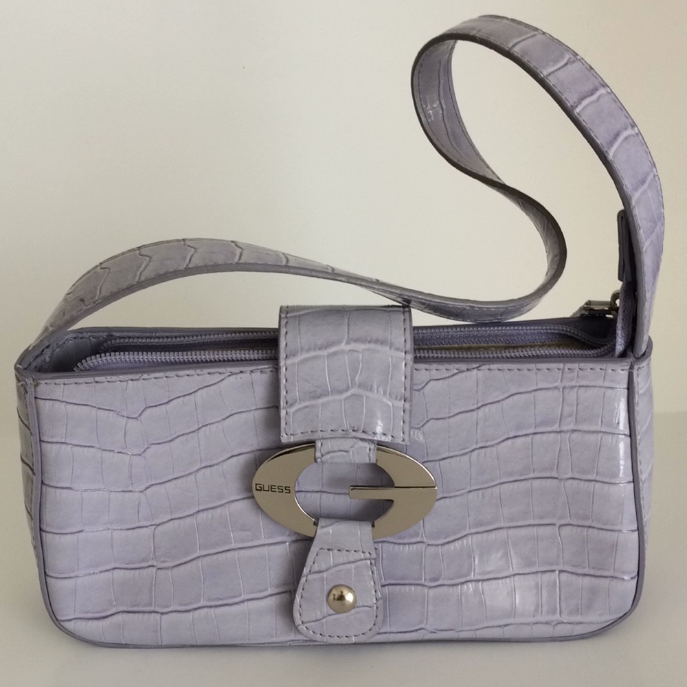 Guess Lavender Small Handbag Logo Buckle Snakeskin